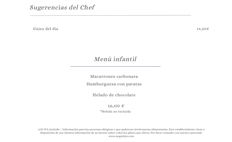 menu infantil
